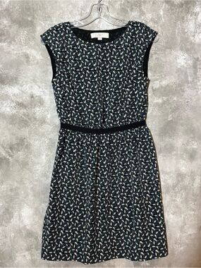 LOFT Navy and Cream Printed Cap-Sleeve Midi Dress (love 22)